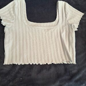 Aerie Cream Flutter Sleeve Ribbed Crop Blouse